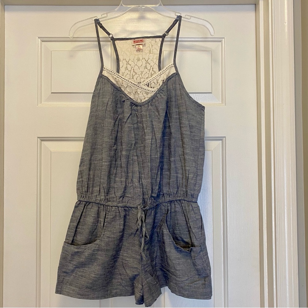 Mossimo Gray Sleeveless Romper with Lace Detail, size L